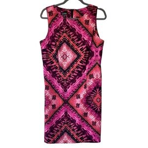 B DESIGN ~ Bold Print Sheath Dress with Pinks, Reds and Maroons ~ Size 14